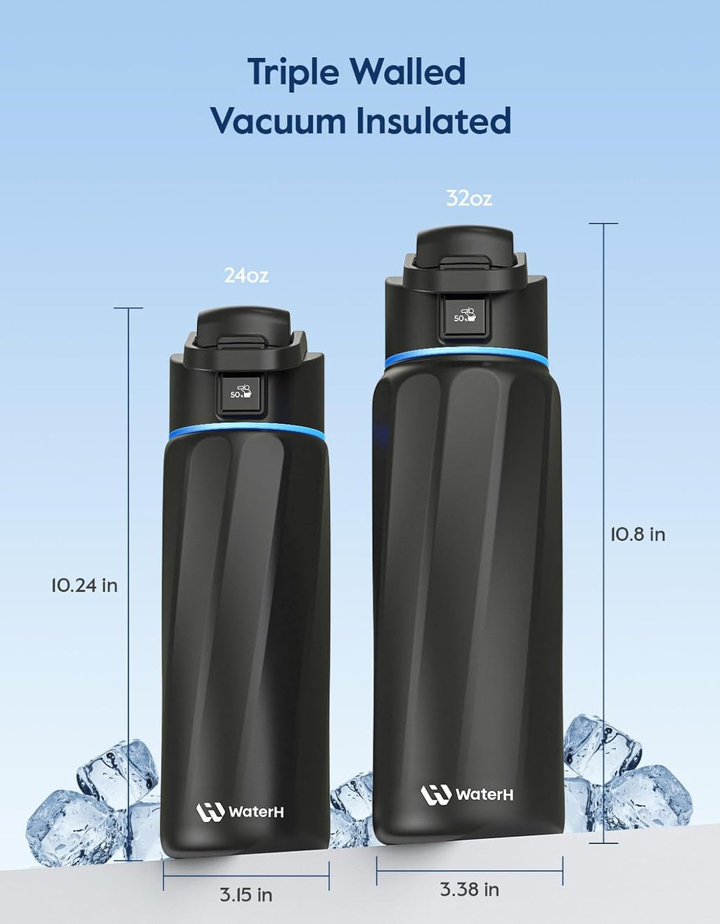 BOOST Smart Water Bottle with Reminder & Tracker, Double Wall Vacuum Insulated Bottles Stainless Steel, 32Oz Bpa-Free Wide Mouth for Gym, Office, School, Ideal Gift for Christmas, Thanksgiving Day