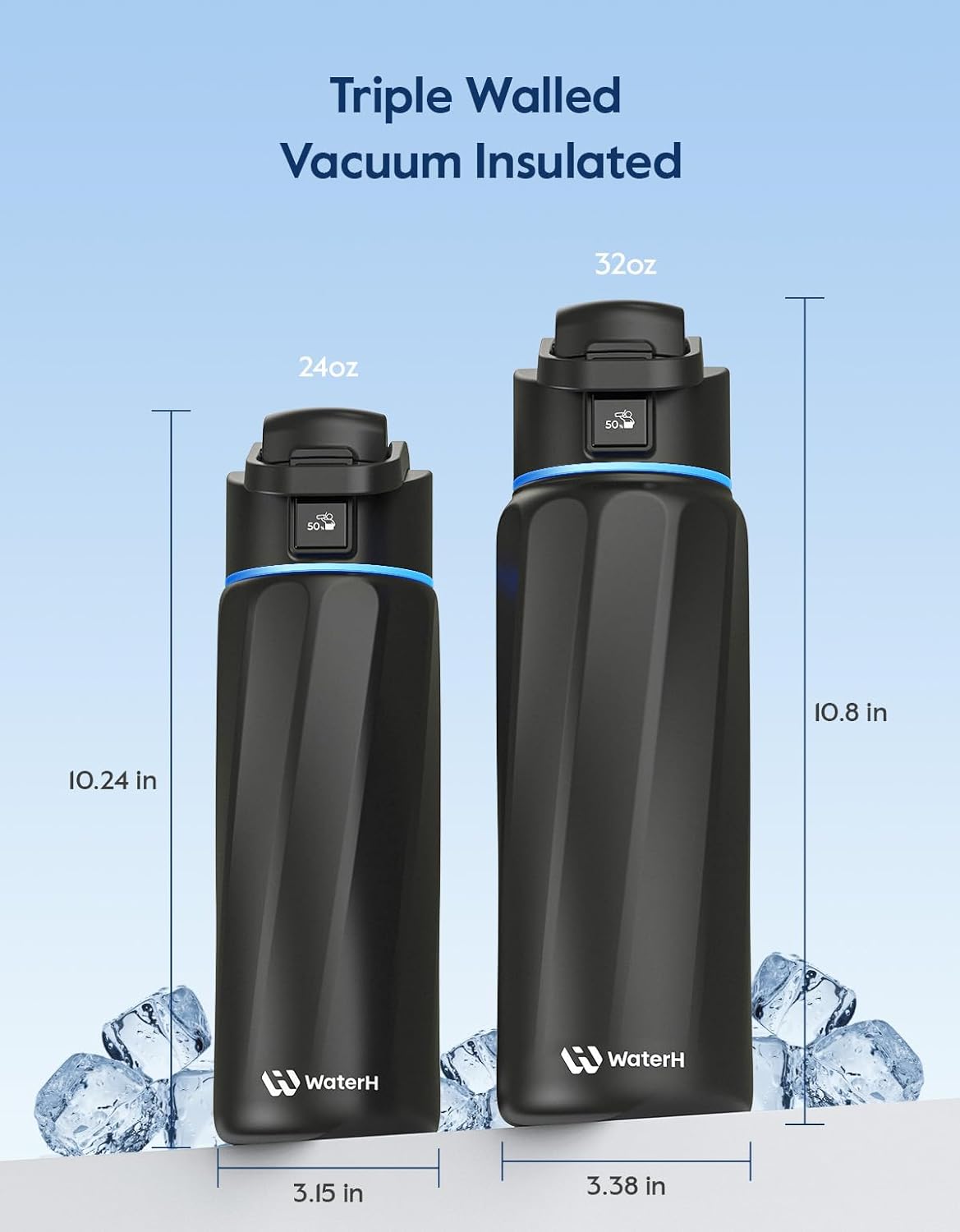BOOST Smart Water Bottle with Reminder & Tracker, Double Wall Vacuum Insulated Bottles Stainless Steel, 32Oz Bpa-Free Wide Mouth for Gym, Office, School, Ideal Gift for Christmas, Thanksgiving Day