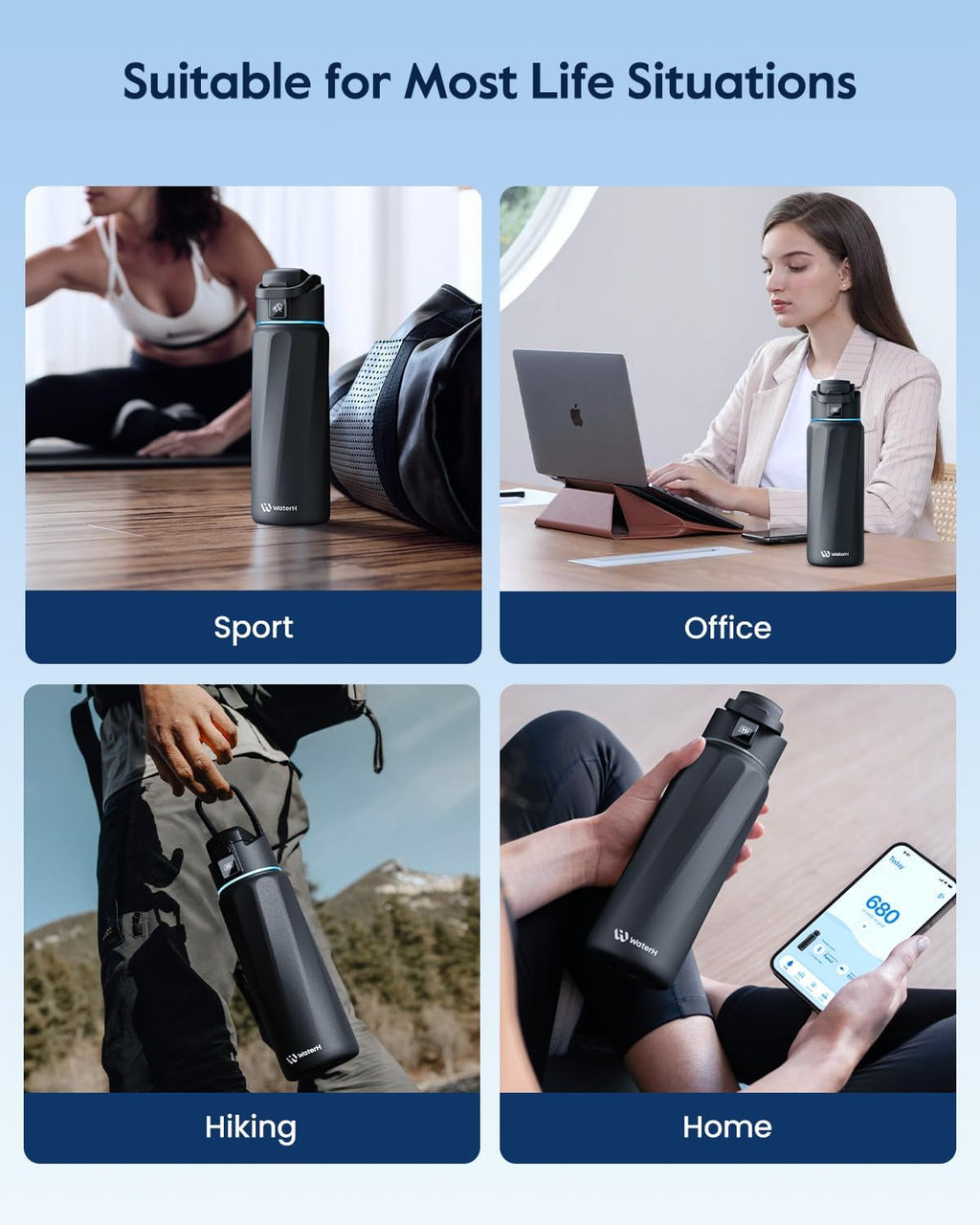 BOOST Smart Water Bottle with Reminder & Tracker, Double Wall Vacuum Insulated Bottles Stainless Steel, 32Oz Bpa-Free Wide Mouth for Gym, Office, School, Ideal Gift for Christmas, Thanksgiving Day